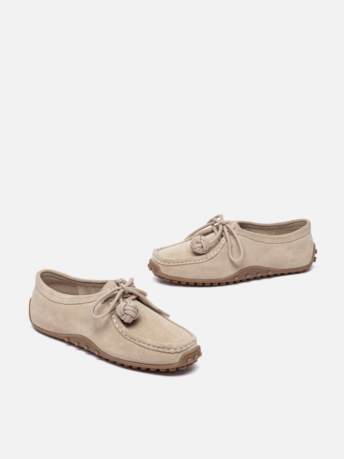 PAZZION, Isla Laced Up Suede Loafers, Almond