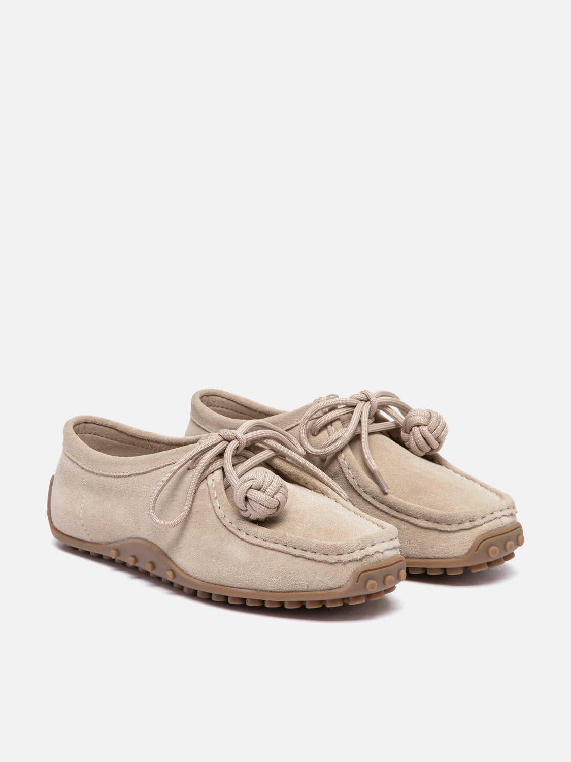 PAZZION, Isla Laced Up Suede Loafers, Almond