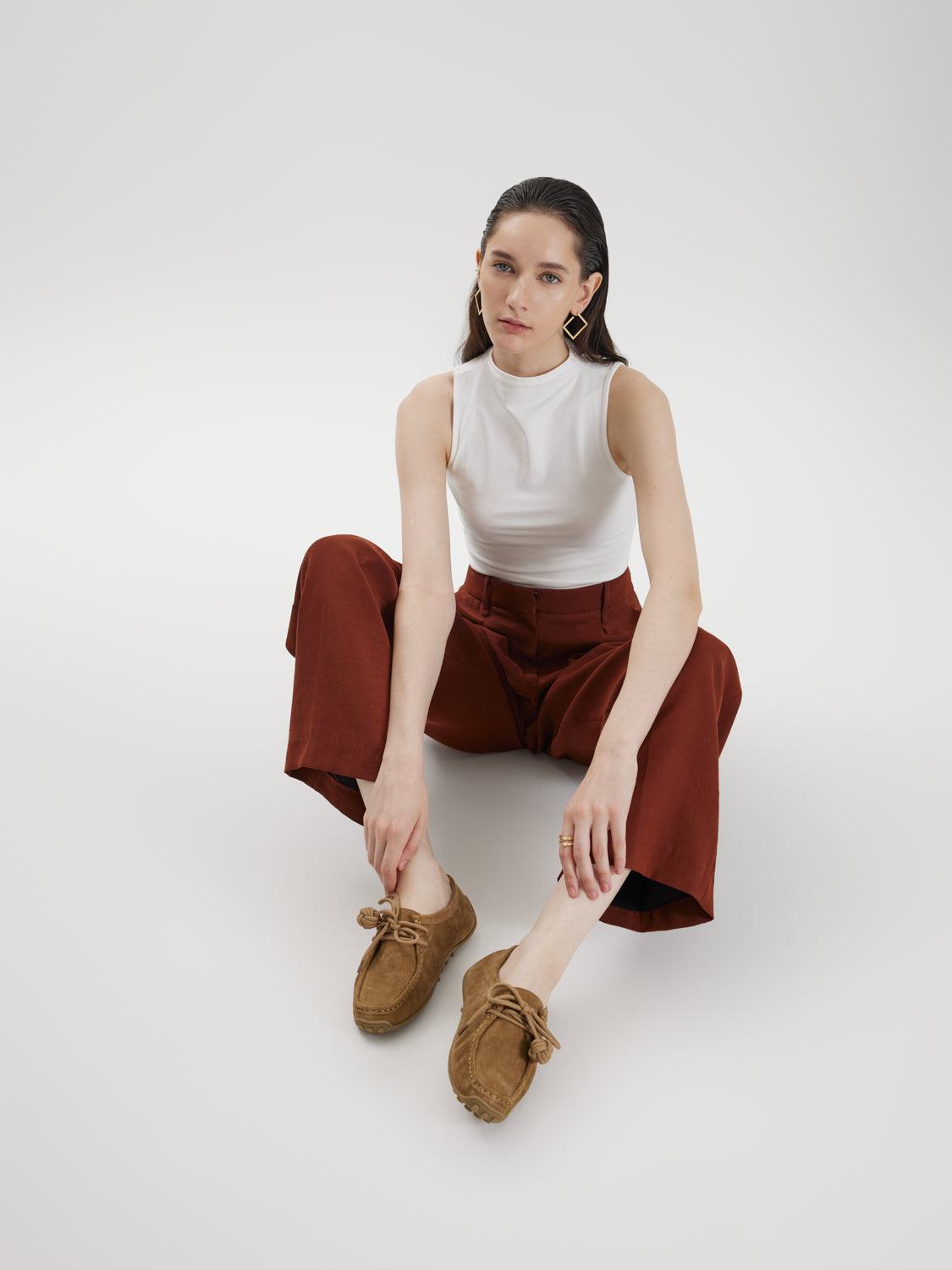 PAZZION, Isla Laced Up Suede Loafers, Brown