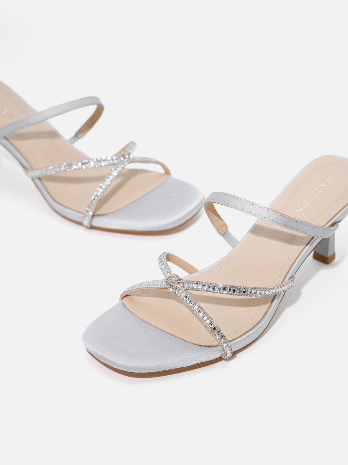 PAZZION, Ivana Crystal Embellished Sandal Heels - Grey, Grey