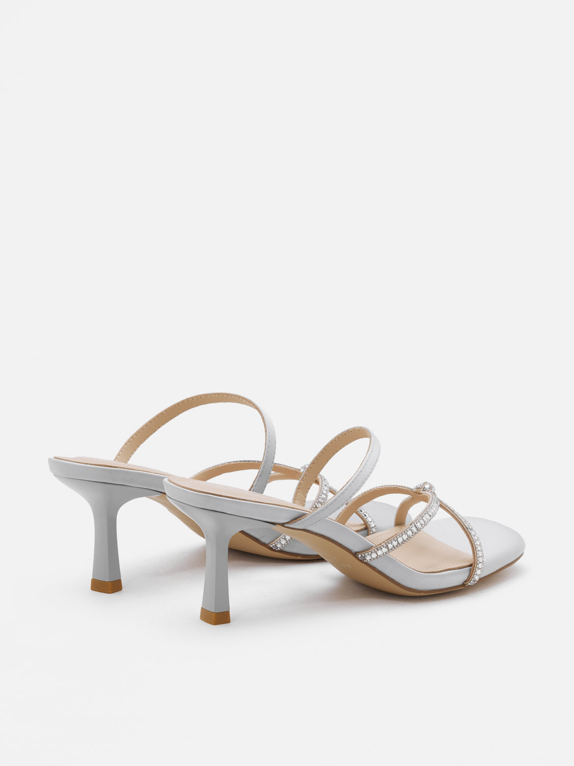 PAZZION, Ivana Crystal Embellished Sandal Heels - Grey, Grey