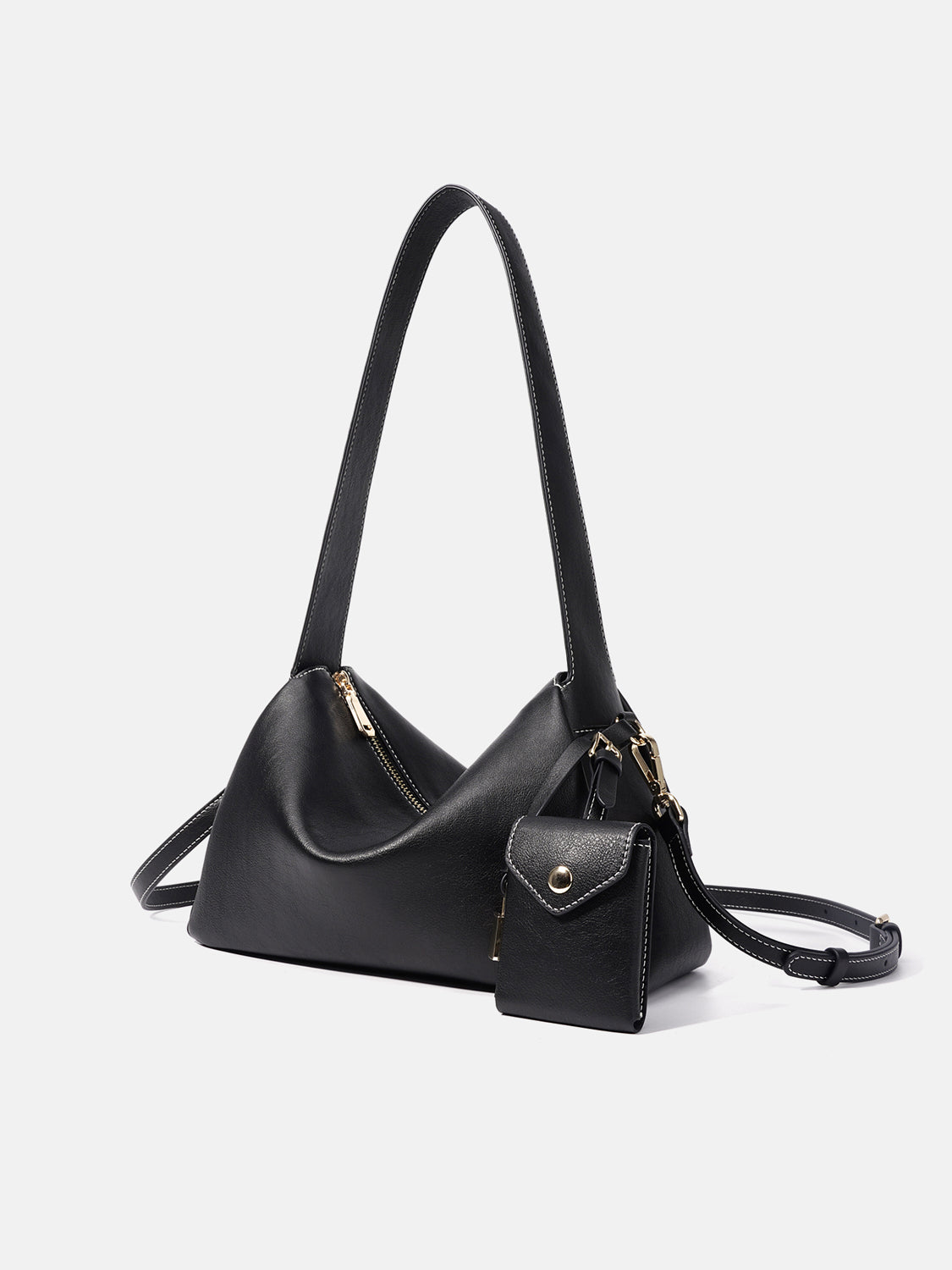 PAZZION, Ivana Lock Leather Bag, Black