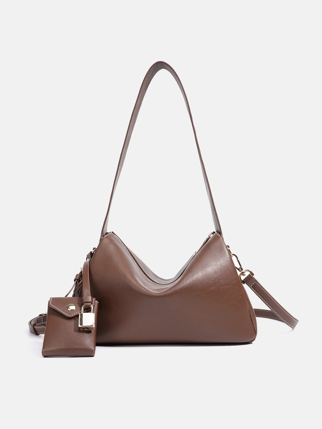 PAZZION, Ivana Lock Leather Bag, Brown
