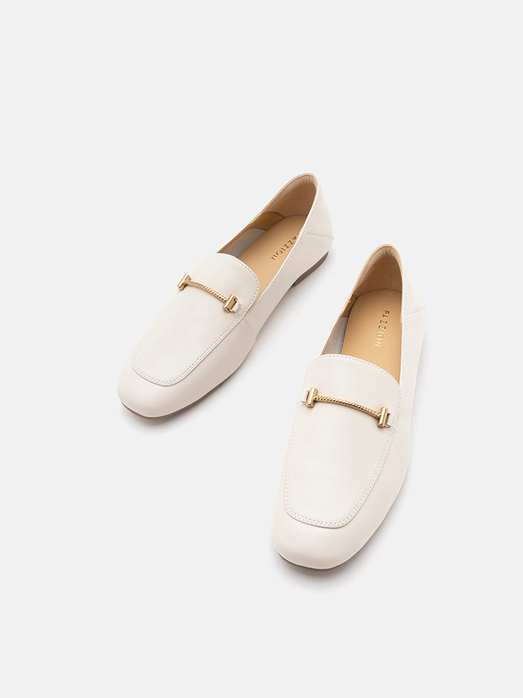 PAZZION, Jaya Minimalist Horsebit Loafers, Beige
