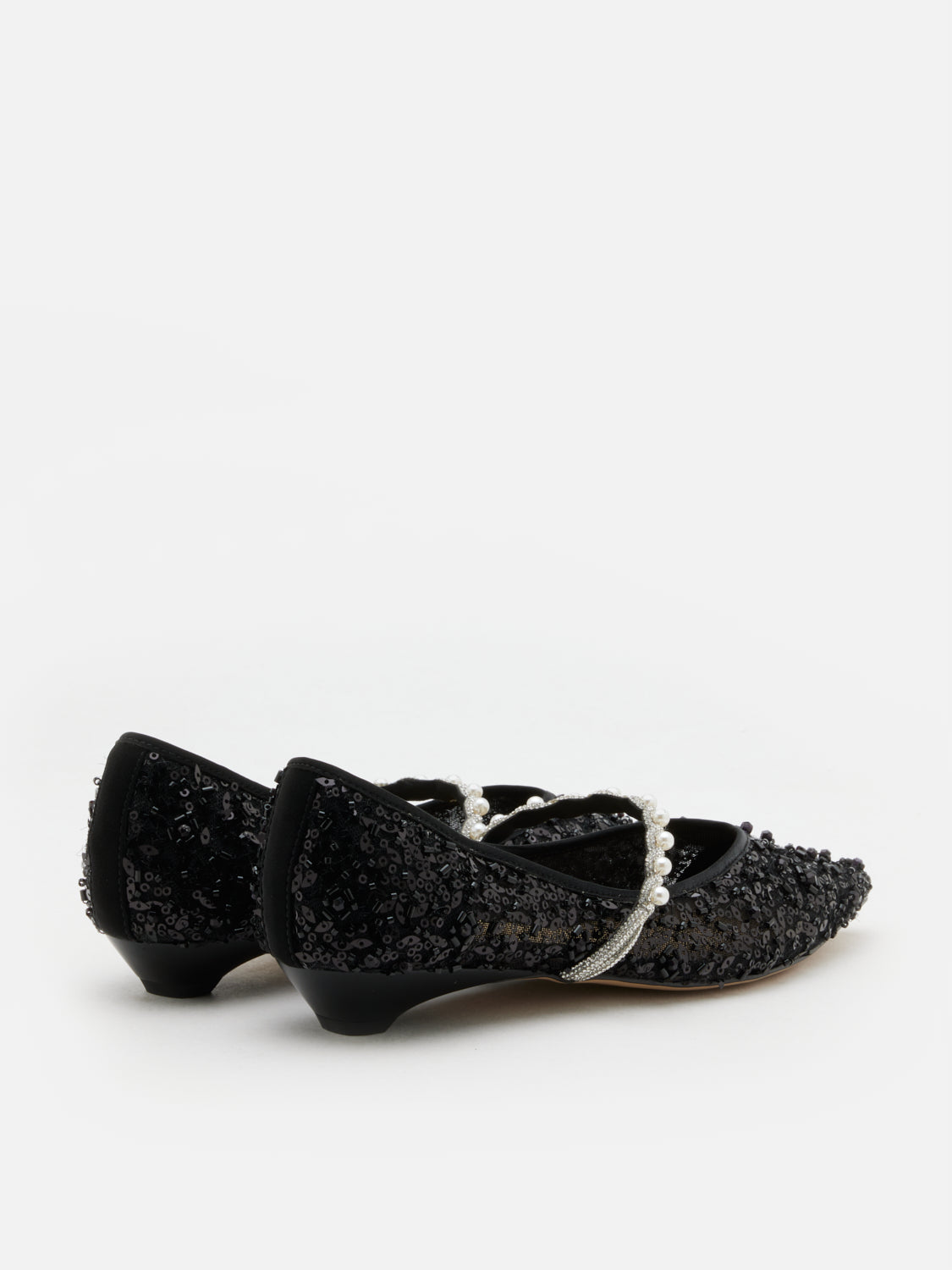 PAZZION, Jemima Embellished Mesh Pointed Toe Flats, Black