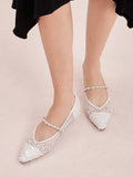 PAZZION, Jemima Embellished Mesh Pointed Toe Flats, White