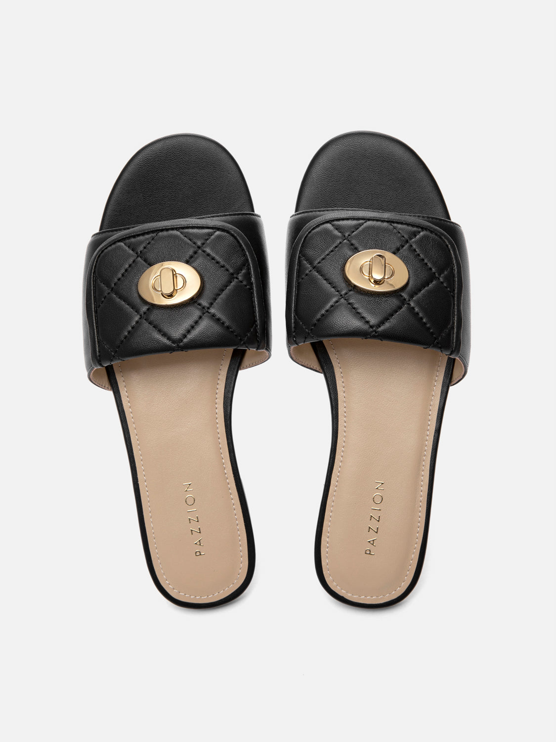 PAZZION, Jorialyn Quilted Leather Slides, Black