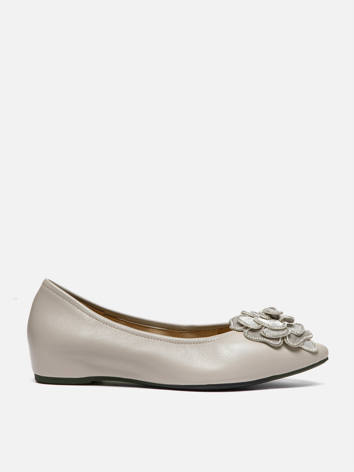 PAZZION, Jovena Floral Embellished Leather Pointed Flats, Grey