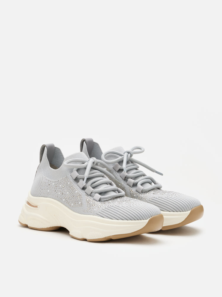 PAZZION, Kailani Crystal Embellished Flyknit Sneakers, Grey