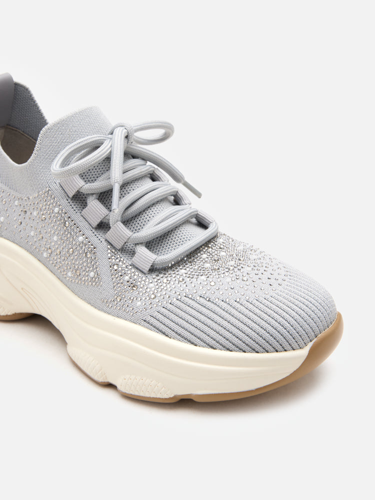 PAZZION, Kailani Crystal Embellished Flyknit Sneakers, Grey
