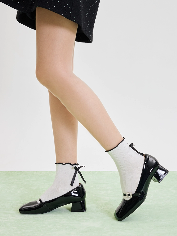 PAZZION, Kamielle Embellished Buckle Mary Jane Heels, Black