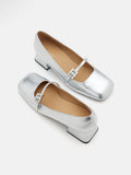 PAZZION, Kamielle Embellished Buckle Mary Jane Heels, Silver