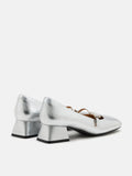 PAZZION, Kamielle Embellished Buckle Mary Jane Heels, Silver