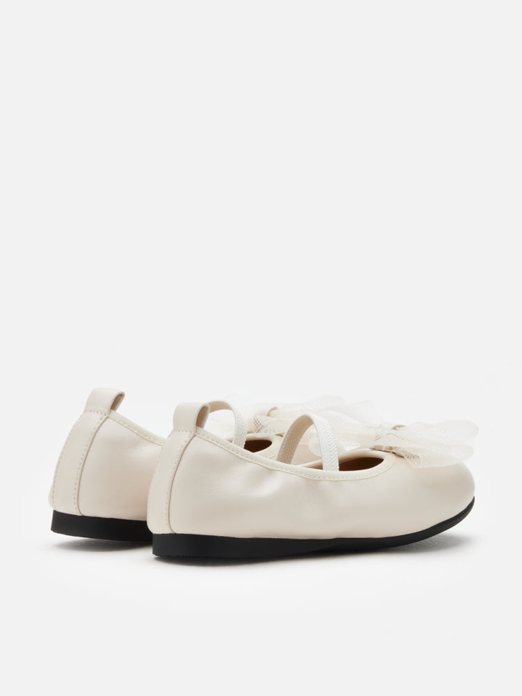 PAZZION, Katie Tulle Bow Mary Janes, Beige