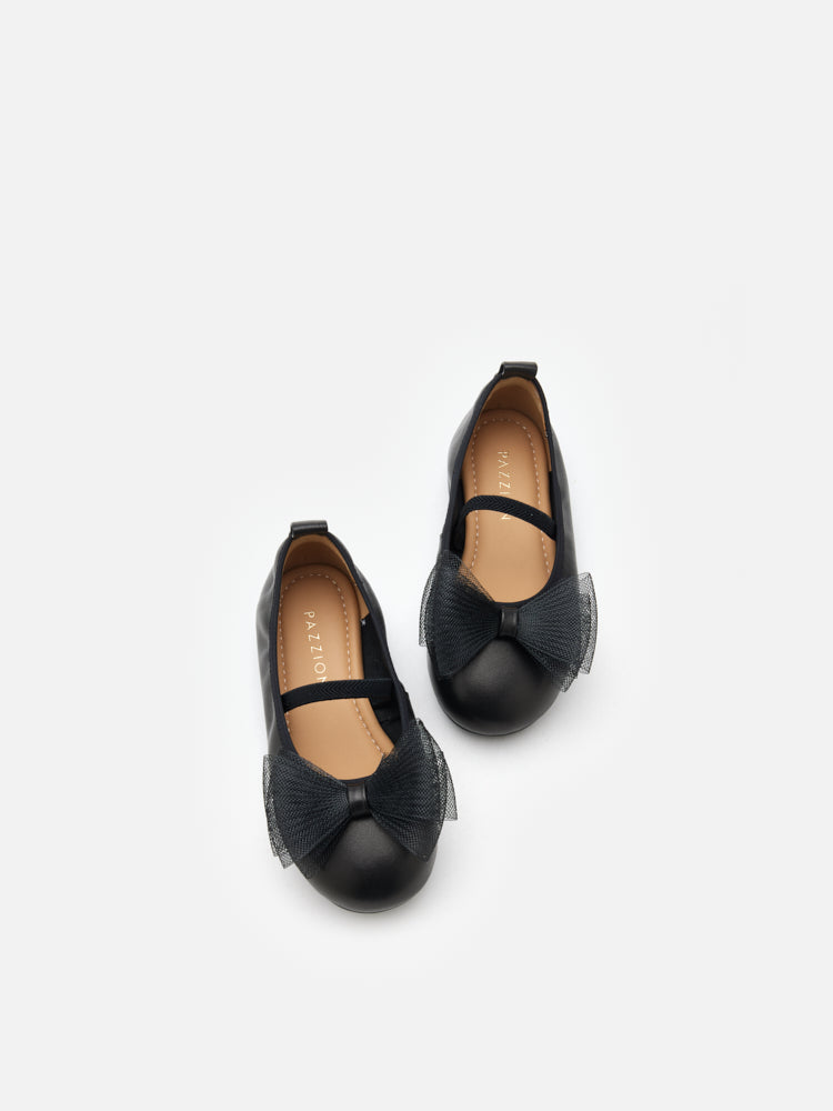 PAZZION, Katie Tulle Bow Mary Janes, Black