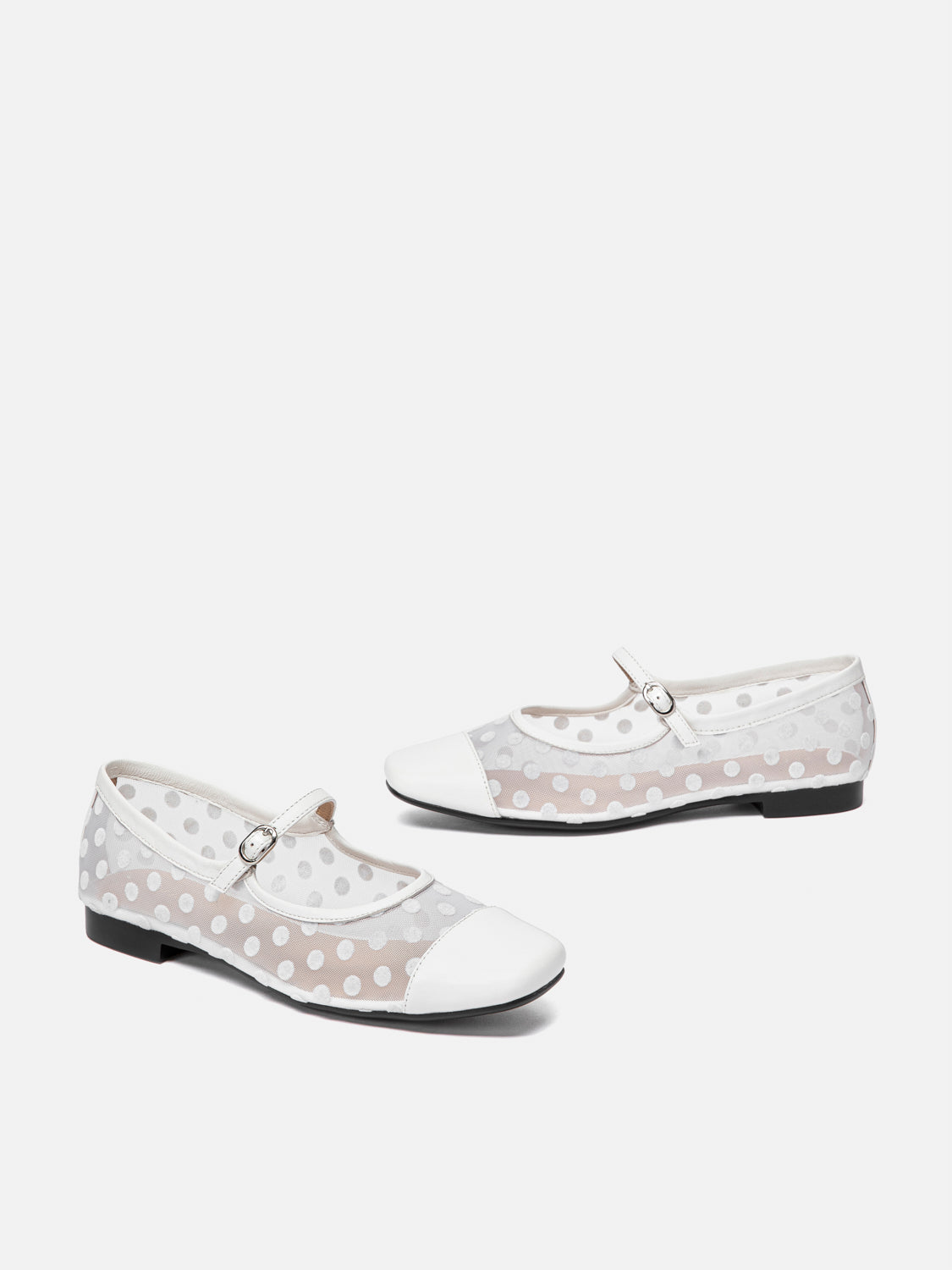 PAZZION, Kenzie Polka Dot Mesh Mary Janes, Beige