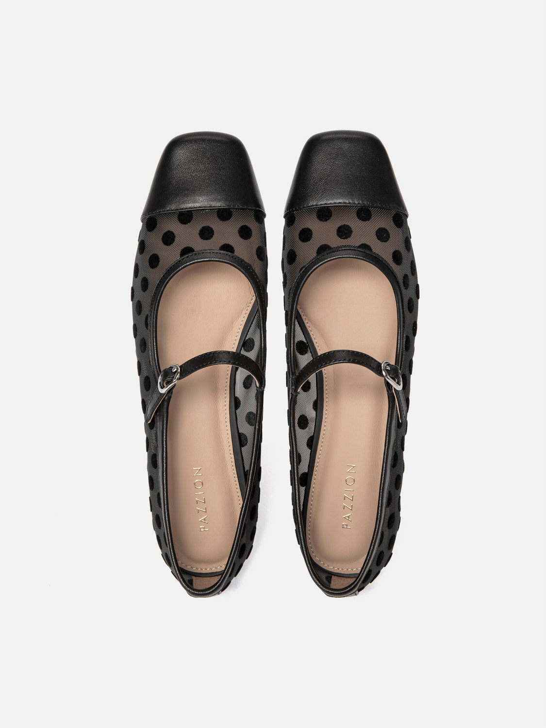 PAZZION, Kenzie Polka Dot Mesh Mary Janes, Black