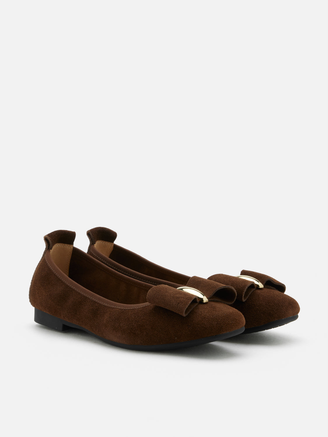 PAZZION, Keyla Gold Accented Bow Suede Flats, Brown