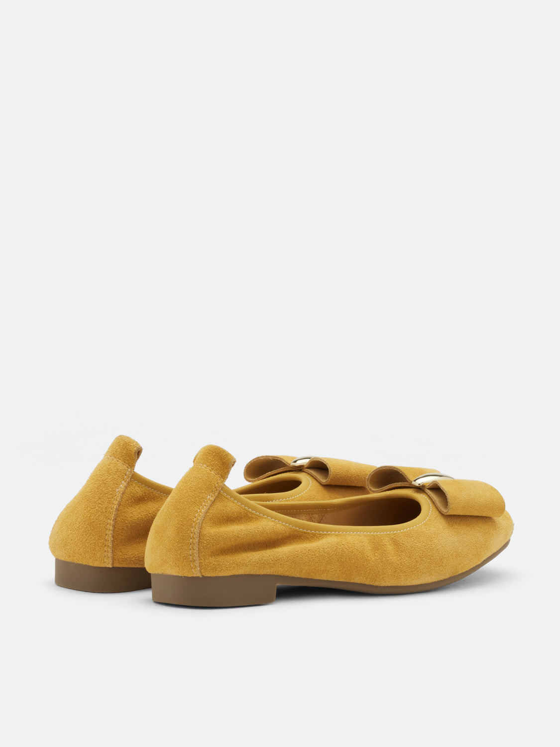 PAZZION, Keyla Gold Accented Bow Suede Flats, Yellow