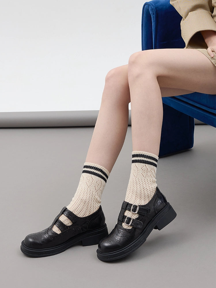 PAZZION, Kimora Double Buckle Brogue Loafers, Black