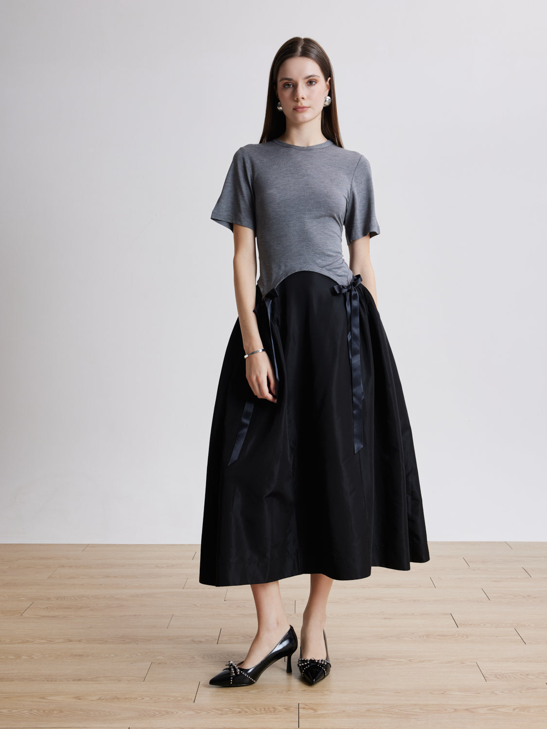 PAZZION, Knox Studded Bow Pointed Toe Heels, Black