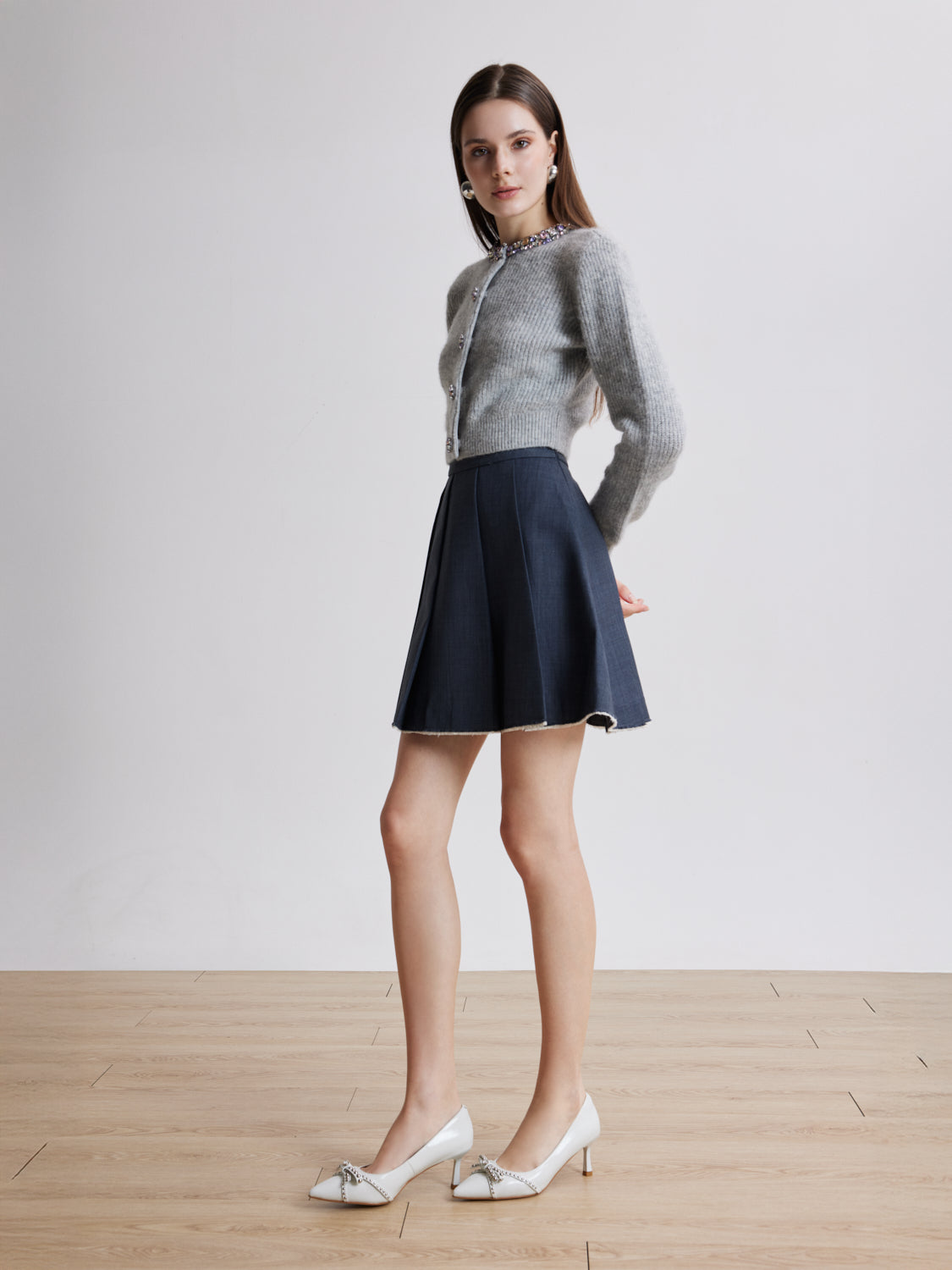 PAZZION, Knox Studded Bow Pointed Toe Heels, White