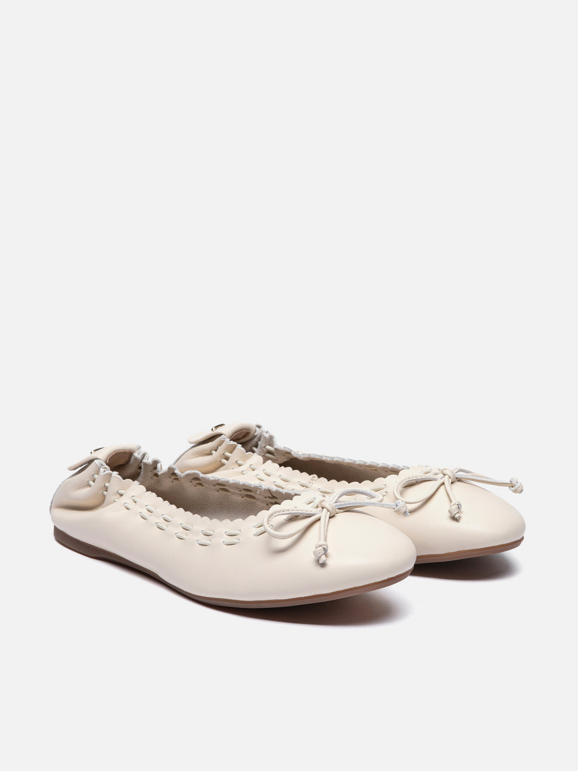 PAZZION, Kyraline Bow-Tied Leather Flats, Beige