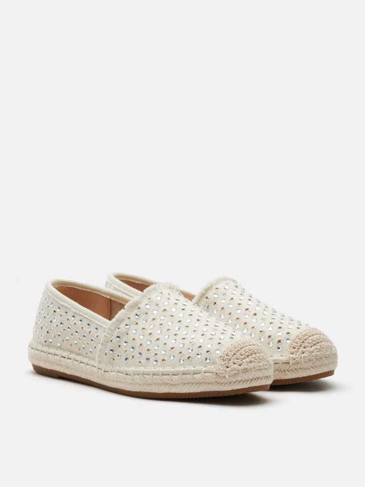 PAZZION, Lela Crystal Studded Espadrilles, Beige