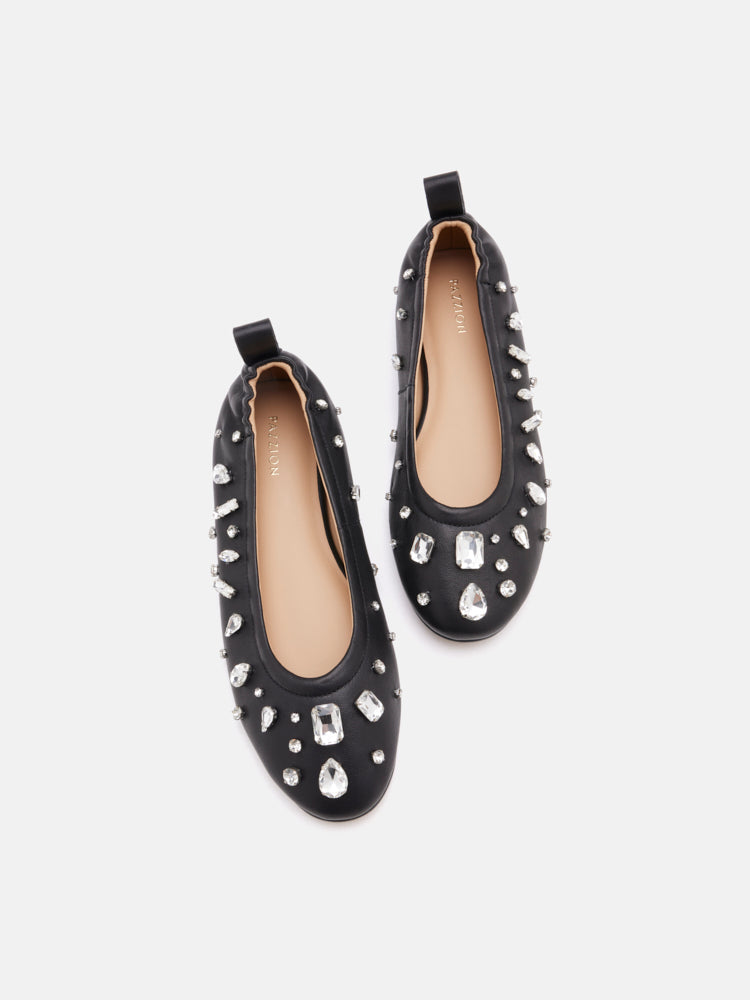 PAZZION, Levante Gem Embelished Flats, Black