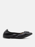 PAZZION, Lila Bow Buckle Pointed-Toe Flats, Black