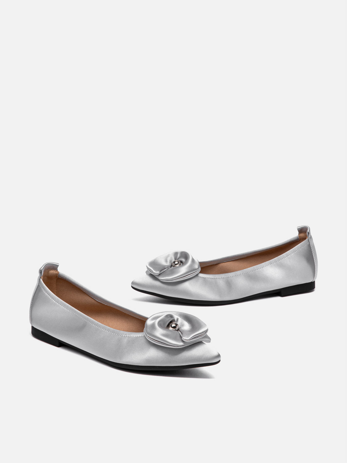 PAZZION, Lilia Pointed Toe Silk Flats, Silver