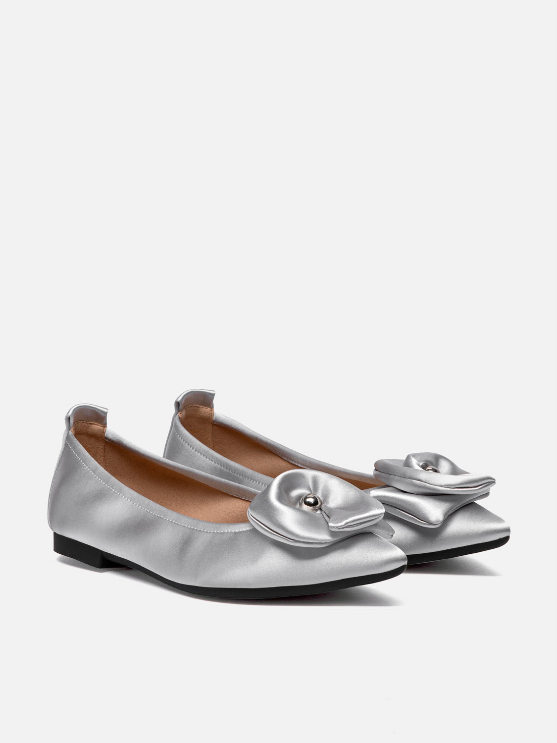 PAZZION, Lilia Pointed Toe Silk Flats, Silver