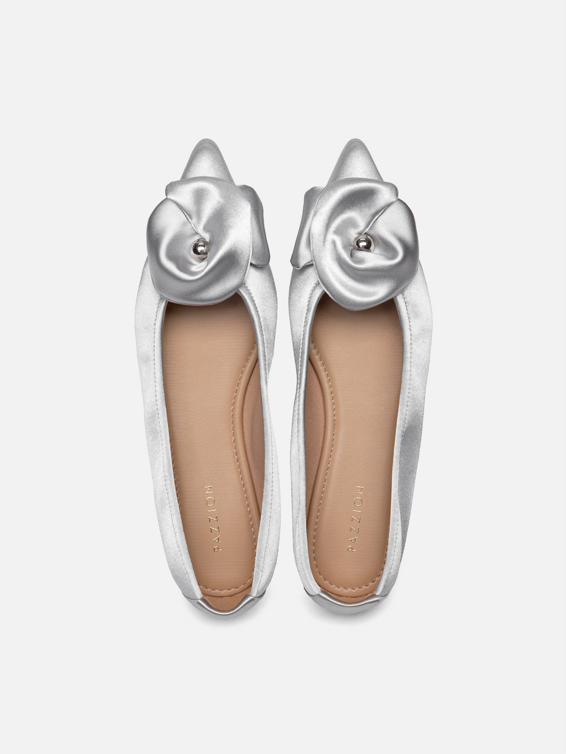 PAZZION, Lilia Pointed Toe Silk Flats, Silver