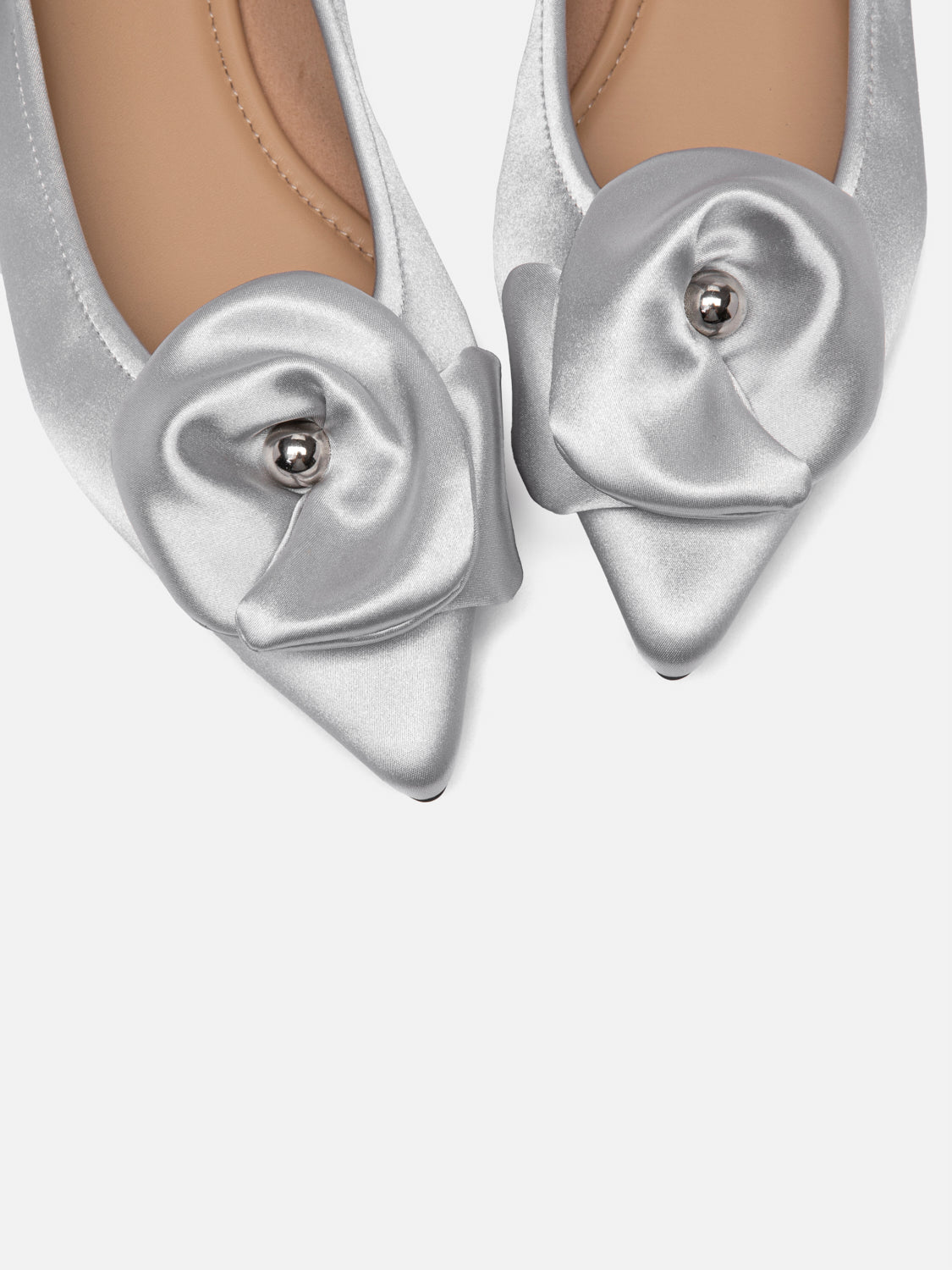 PAZZION, Lilia Pointed Toe Silk Flats, Silver