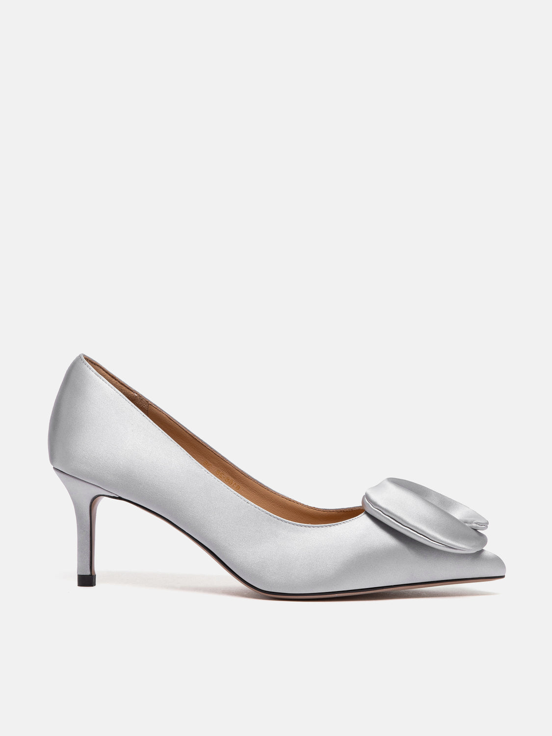PAZZION, Lilia Pointed Toe Silk Heels, Silver