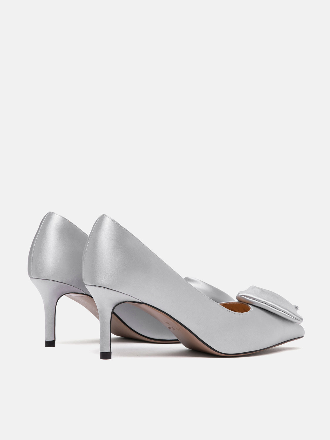 PAZZION, Lilia Pointed Toe Silk Heels, Silver