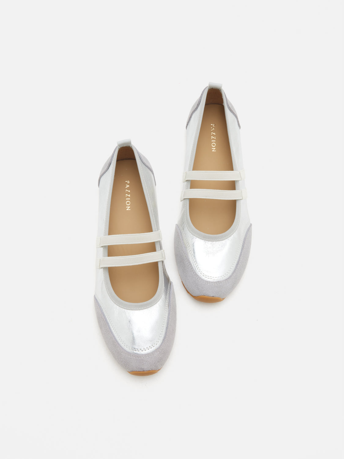 PAZZION, Liravelle Double-Strap Suede Mary Janes, Silver