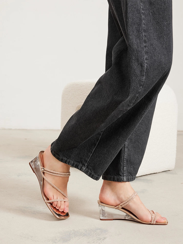 PAZZION, Lola Crystal Strap Wedges, Champagne