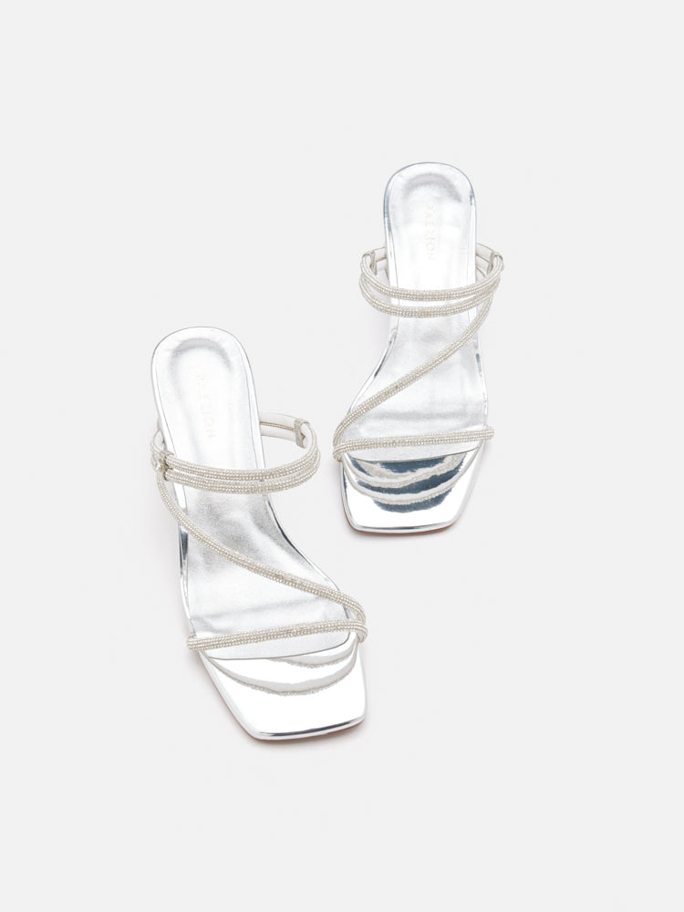 PAZZION, Lola Crystal Strap Wedges, Silver