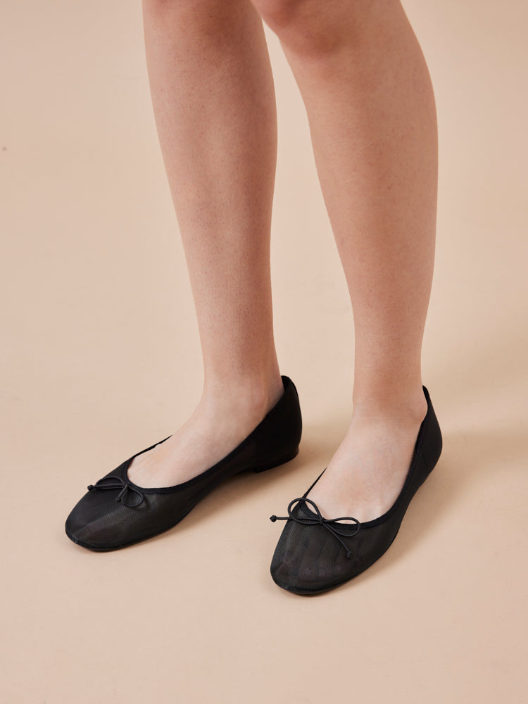 PAZZION, Lourdes Bow Mesh Flats, Black