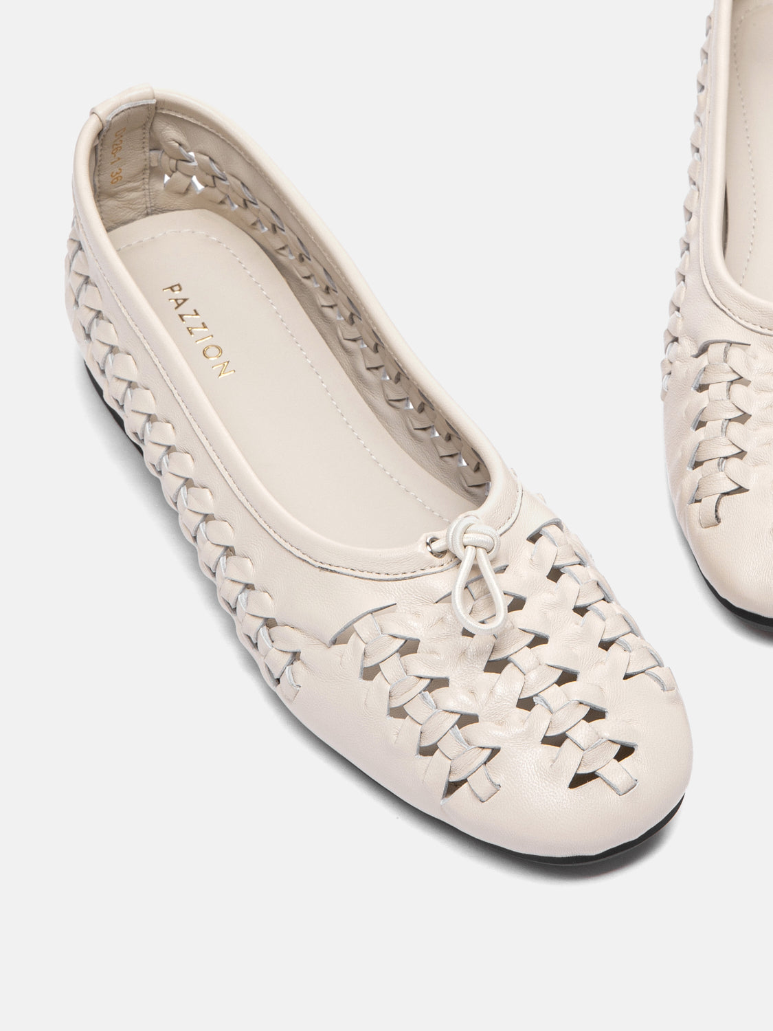 PAZZION, Maerose Woven Bow Leather Flats - Beige, Beige
