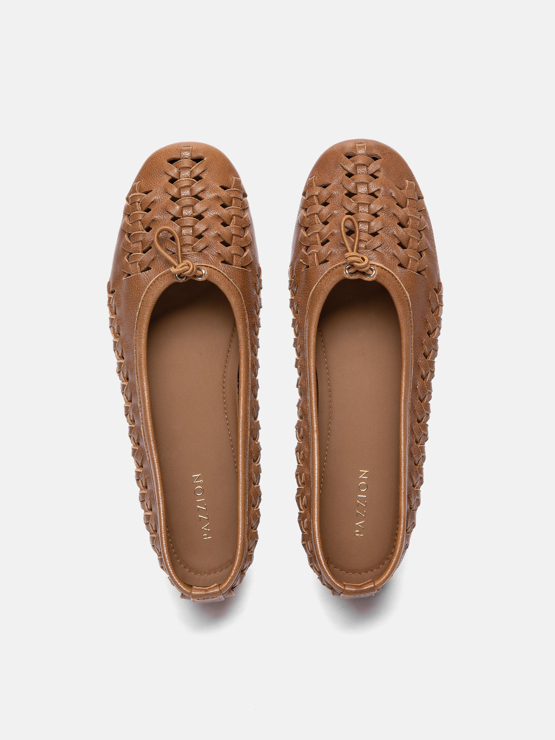 PAZZION, Maerose Woven Bow Leather Flats - Brown, Brown