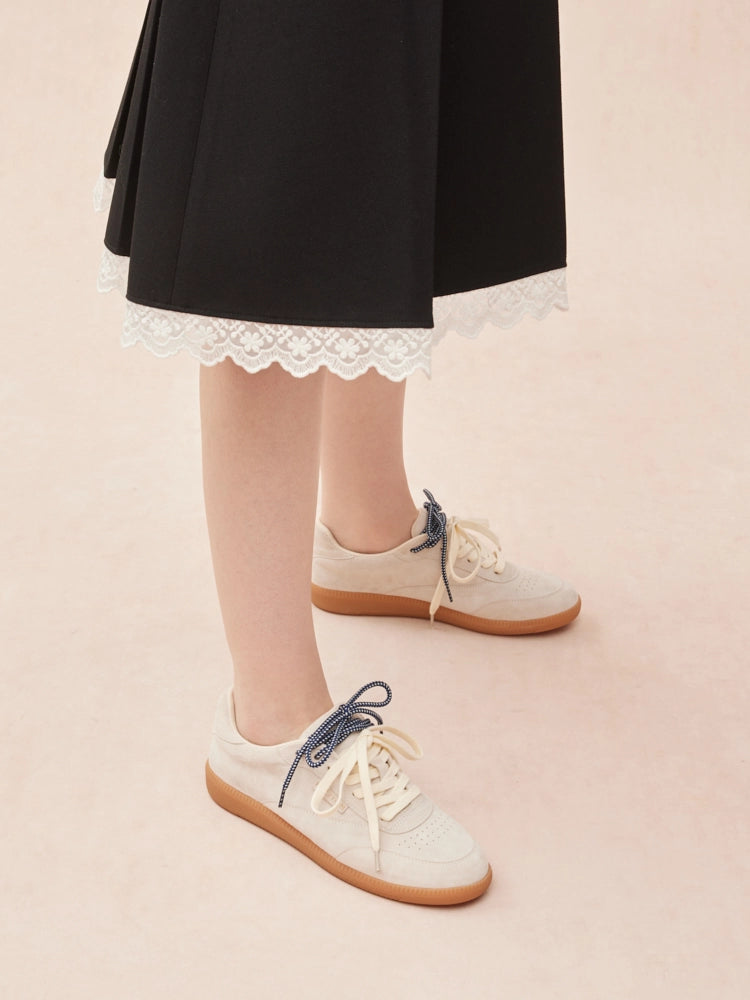 PAZZION, Maeve Double Laced Suede Sneakers, Beige