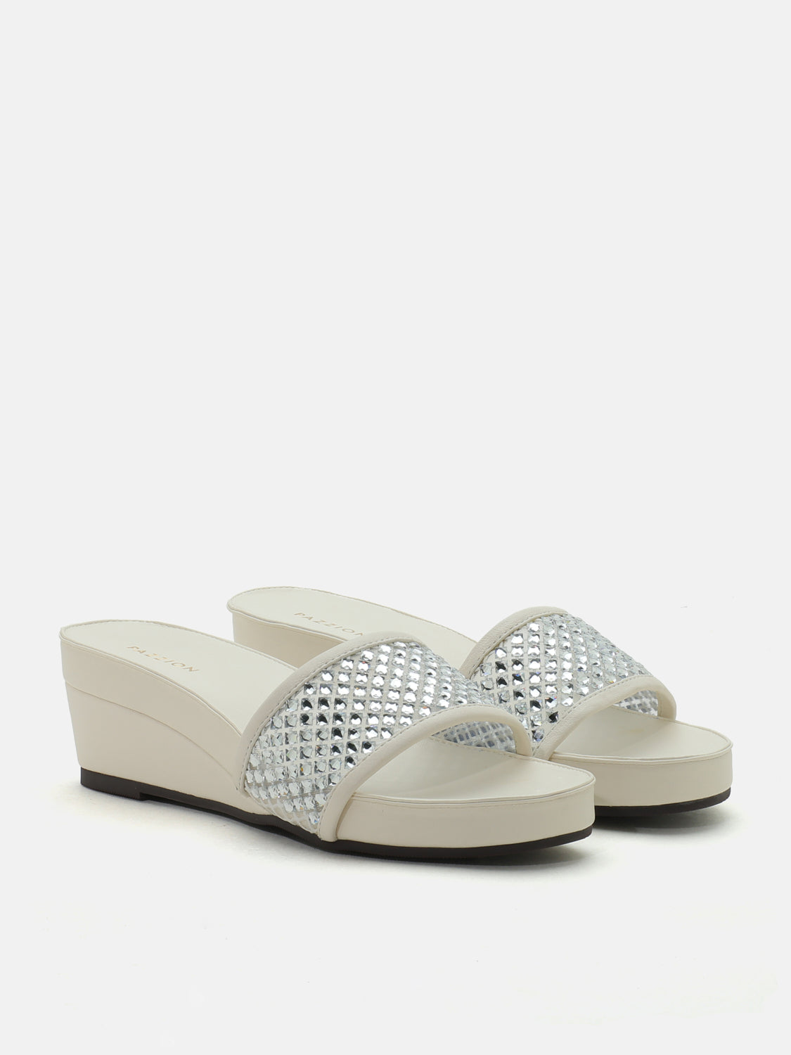 PAZZION, Malia Crystal Embellished Wedges - White, White