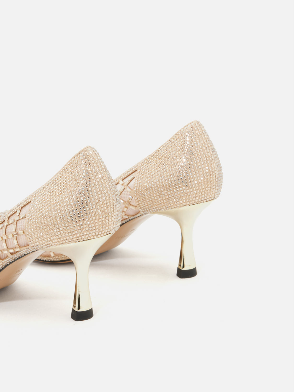 PAZZION, Mallory Crystal Embellished Perforated Pointed Toe Heels, Gold