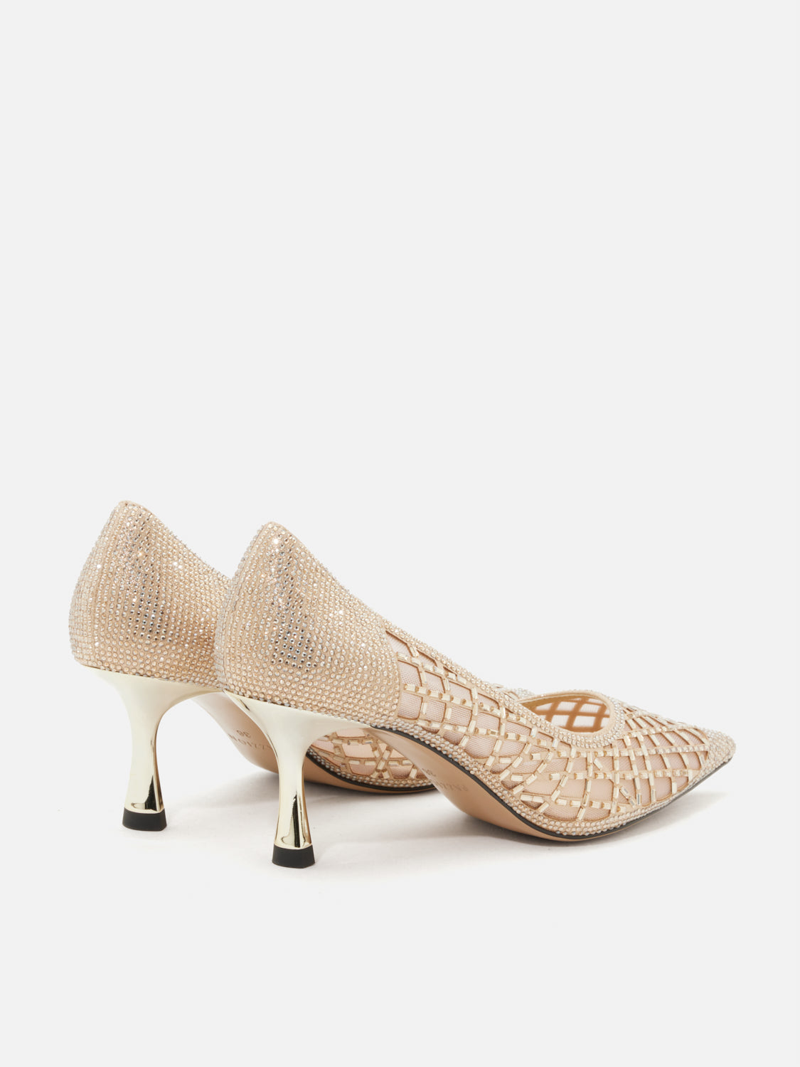 PAZZION, Mallory Crystal Embellished Perforated Pointed Toe Heels, Gold