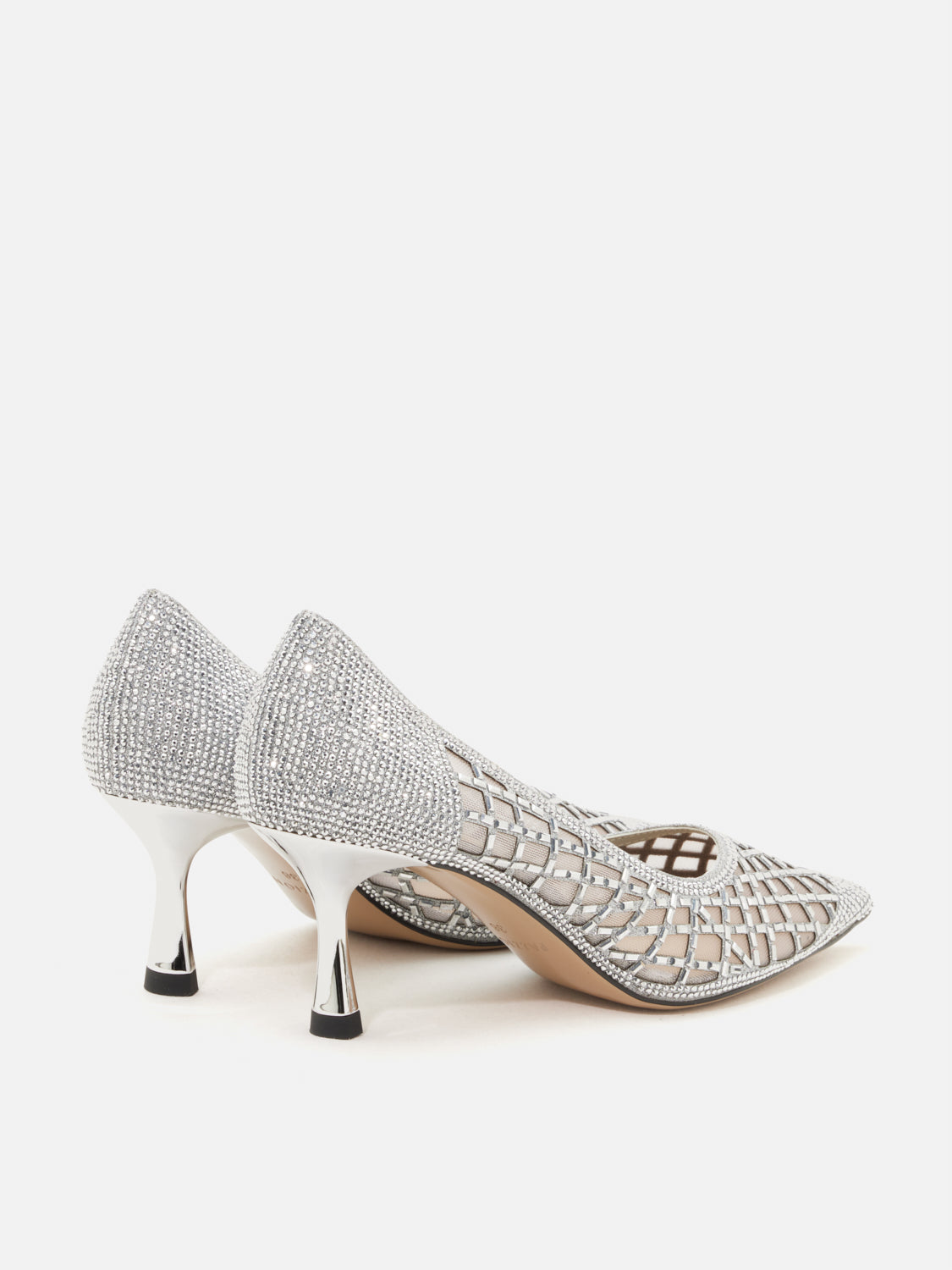 PAZZION, Mallory Crystal Embellished Perforated Pointed Toe Heels, Silver