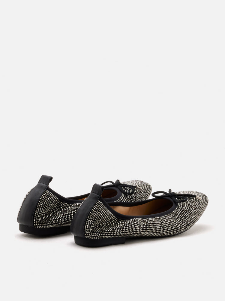 PAZZION, Marcelina Crystal Embellished Bow Flats, Black