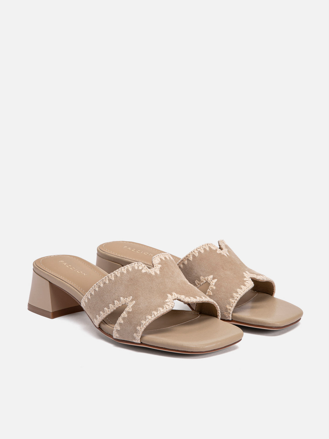 PAZZION, Marcella Suede Sandal Heels, Almond