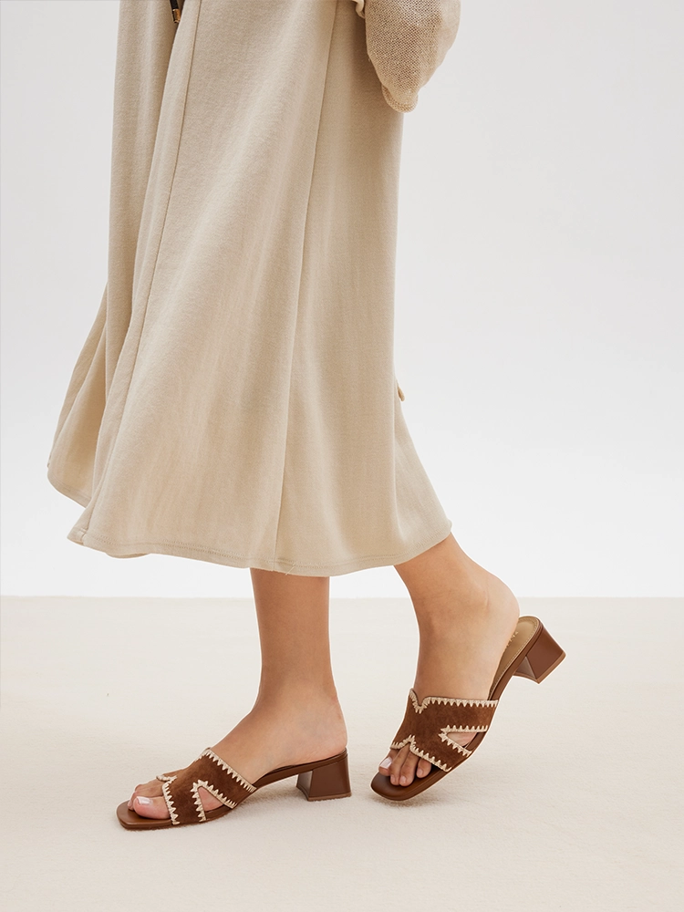 PAZZION, Marcella Suede Sandal Heels, Brown
